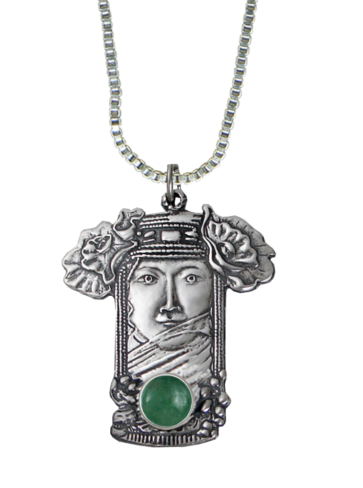 Sterling Silver Veiled Woman Maiden Pendant With Jade
